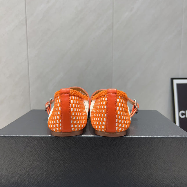 ALAIA MARY JANE FLATS WOVEN PATTERN 25S IN WHITE MIX ORANGE CALFSKIN