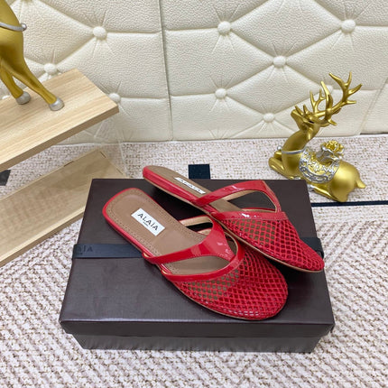 ALAIA BREATHABLE FLAT-TOE MULES 25S IN RED CALFSKIN