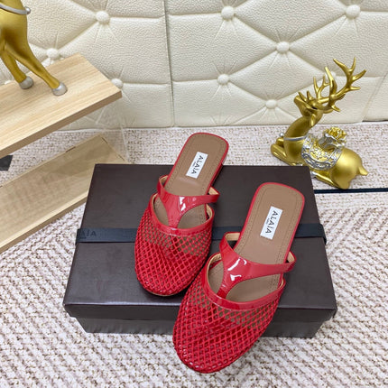 ALAIA BREATHABLE FLAT-TOE MULES 25S IN RED CALFSKIN