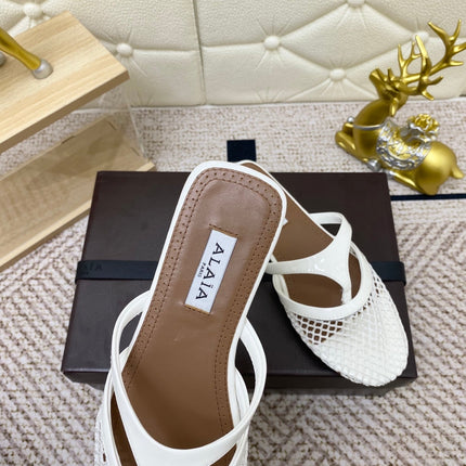 ALAIA BREATHABLE FLAT-TOE MULES 25S IN WHITE CALFSKIN