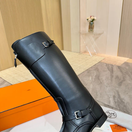 HM 25S RIDING BOOTS IN BLACK LAMBSKIN WITH SILVER HARDWARE