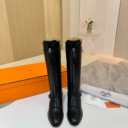 HM 25S RIDING BOOTS IN BLACK LAMBSKIN WITH SILVER HARDWARE
