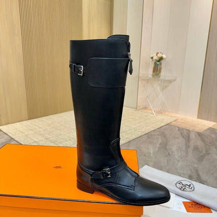 HM 25S RIDING BOOTS IN BLACK LAMBSKIN WITH SILVER HARDWARE