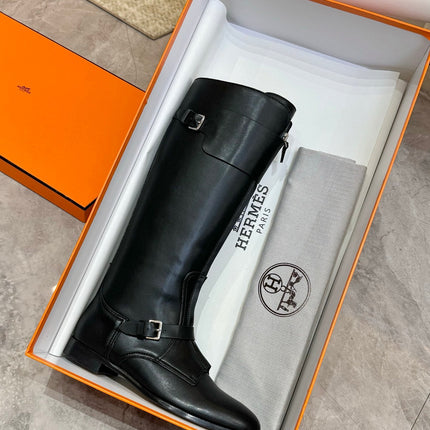 HM 25S RIDING BOOTS IN BLACK LAMBSKIN WITH SILVER HARDWARE