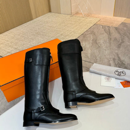 HM 25S RIDING BOOTS IN BLACK LAMBSKIN WITH SILVER HARDWARE