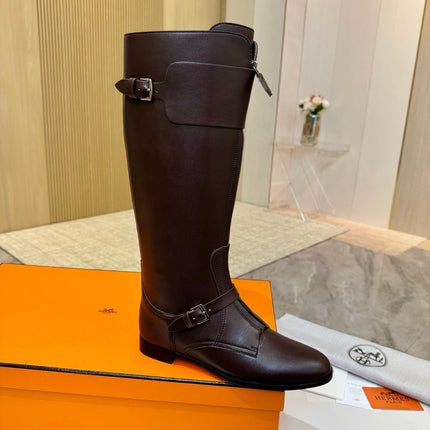HM 25S RIDING BOOTS IN DARK BROWN LAMBSKIN WITH SILVER HARDWARE
