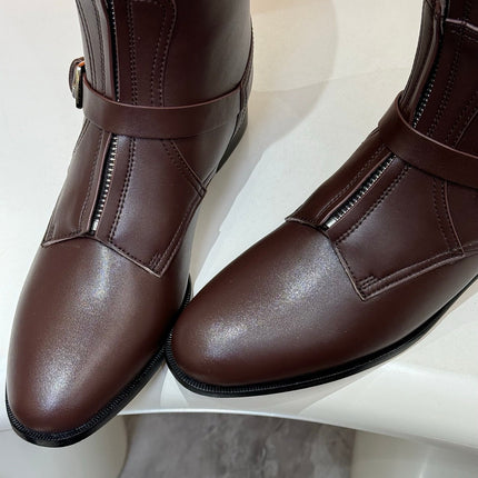 HM 25S RIDING BOOTS IN DARK BROWN LAMBSKIN WITH SILVER HARDWARE
