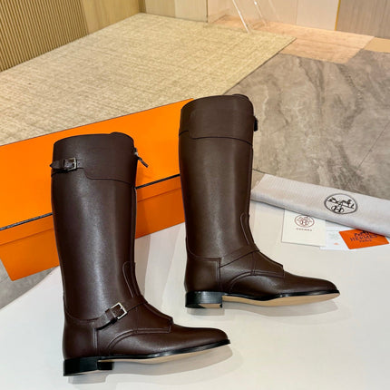 HM 25S RIDING BOOTS IN DARK BROWN LAMBSKIN WITH SILVER HARDWARE