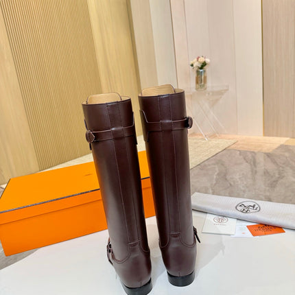 HM 25S RIDING BOOTS IN DARK BROWN LAMBSKIN WITH SILVER HARDWARE