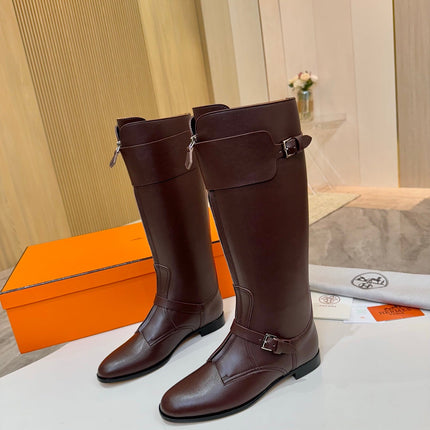 HM 25S RIDING BOOTS IN DARK BROWN LAMBSKIN WITH SILVER HARDWARE