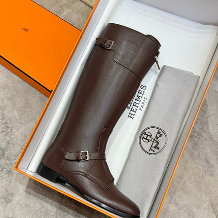 HM 25S RIDING BOOTS IN DARK BROWN LAMBSKIN WITH SILVER HARDWARE