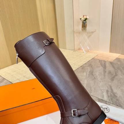 HM 25S RIDING BOOTS IN DARK BROWN LAMBSKIN WITH SILVER HARDWARE