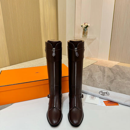HM 25S RIDING BOOTS IN DARK BROWN LAMBSKIN WITH SILVER HARDWARE