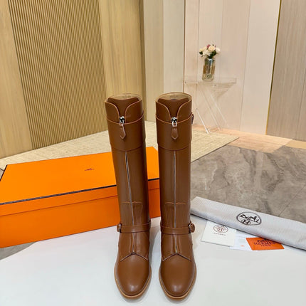 HM 25S RIDING BOOTS IN BROWN LAMBSKIN WITH SILVER HARDWARE