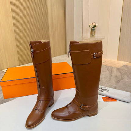 HM 25S RIDING BOOTS IN BROWN LAMBSKIN WITH SILVER HARDWARE