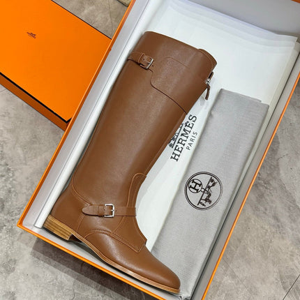 HM 25S RIDING BOOTS IN BROWN LAMBSKIN WITH SILVER HARDWARE