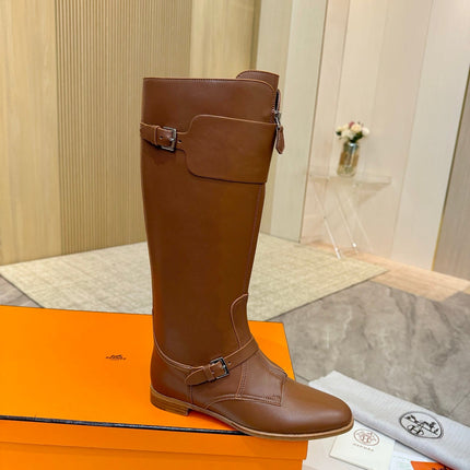HM 25S RIDING BOOTS IN BROWN LAMBSKIN WITH SILVER HARDWARE