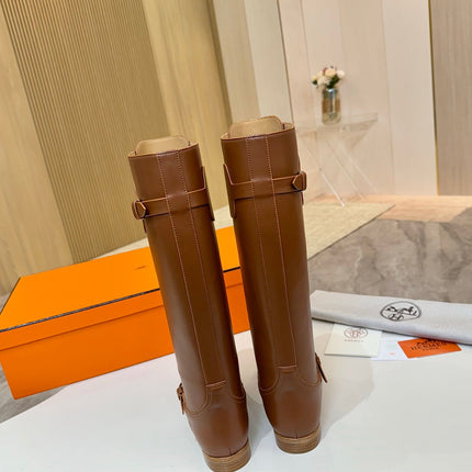 HM 25S RIDING BOOTS IN BROWN LAMBSKIN WITH SILVER HARDWARE