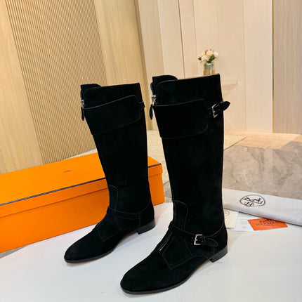 HM 25S RIDING BOOTS IN BLACK SUEDE WITH SILVER HARDWARE