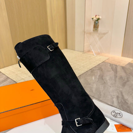 HM 25S RIDING BOOTS IN BLACK SUEDE WITH SILVER HARDWARE