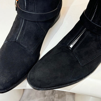 HM 25S RIDING BOOTS IN BLACK SUEDE WITH SILVER HARDWARE