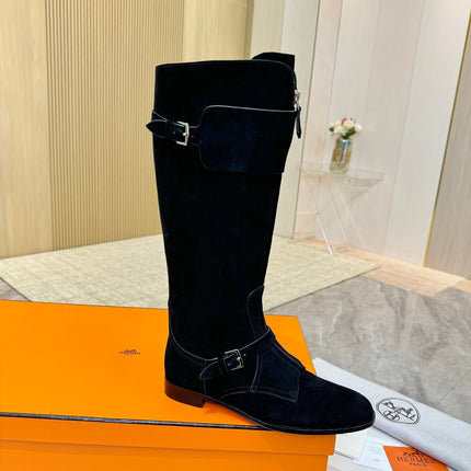 HM 25S RIDING BOOTS IN BLACK SUEDE WITH SILVER HARDWARE
