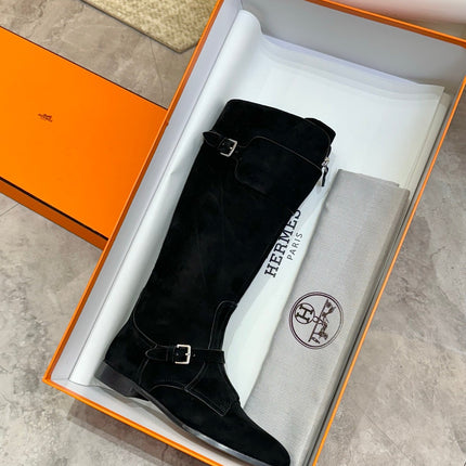 HM 25S RIDING BOOTS IN BLACK SUEDE WITH SILVER HARDWARE