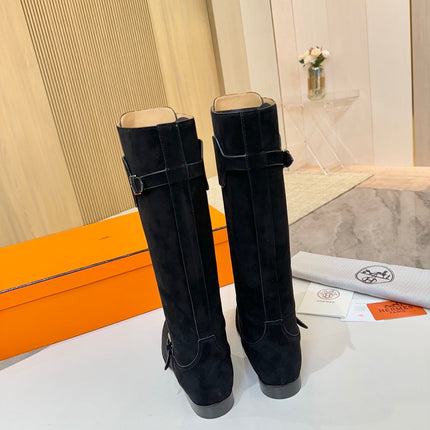 HM 25S RIDING BOOTS IN BLACK SUEDE WITH SILVER HARDWARE
