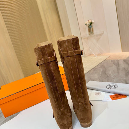 HM 25S RIDING BOOTS IN BROWN SUEDE WITH SILVER HARDWARE