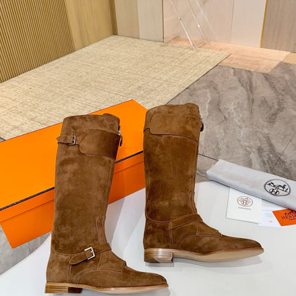 HM 25S RIDING BOOTS IN BROWN SUEDE WITH SILVER HARDWARE