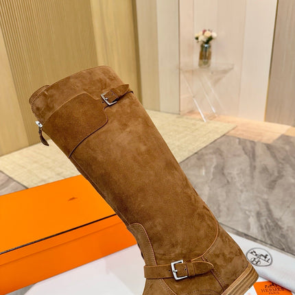 HM 25S RIDING BOOTS IN BROWN SUEDE WITH SILVER HARDWARE