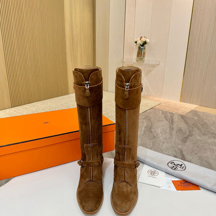 HM 25S RIDING BOOTS IN BROWN SUEDE WITH SILVER HARDWARE