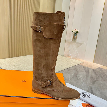 HM 25S RIDING BOOTS IN BROWN SUEDE WITH SILVER HARDWARE