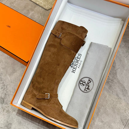 HM 25S RIDING BOOTS IN BROWN SUEDE WITH SILVER HARDWARE