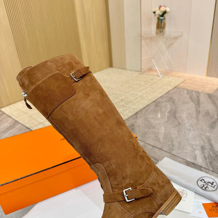 HM 25S RIDING BOOTS IN BROWN SUEDE WITH SILVER HARDWARE