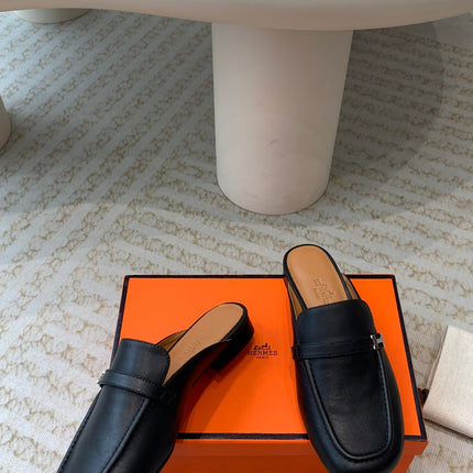 IENA MULE BLACK AND TAWNY CALFSKIN