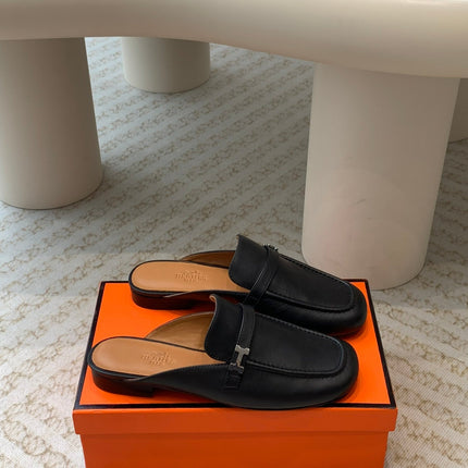 IENA MULE BLACK AND TAWNY CALFSKIN