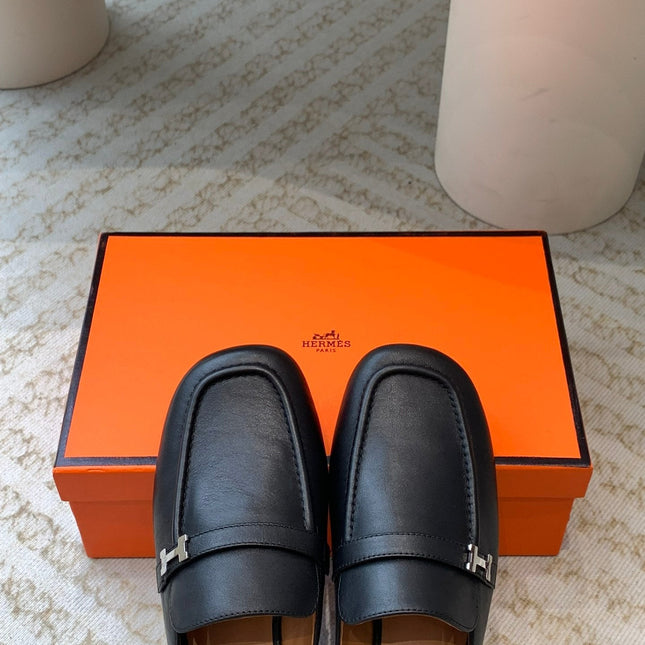 IENA MULE BLACK AND TAWNY CALFSKIN