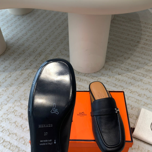 IENA MULE BLACK AND TAWNY CALFSKIN