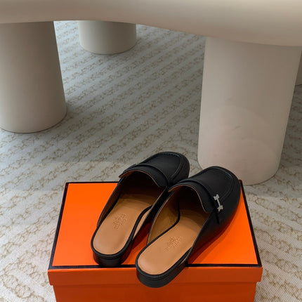 IENA MULE BLACK AND TAWNY CALFSKIN