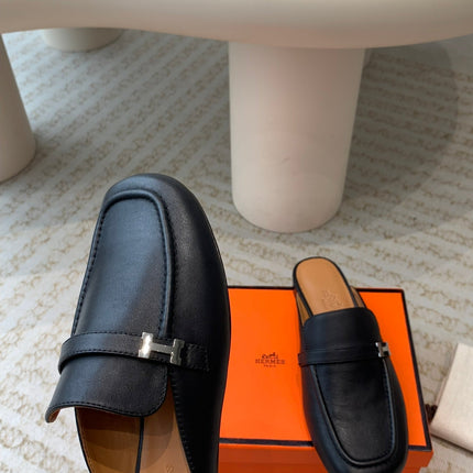 IENA MULE BLACK AND TAWNY CALFSKIN