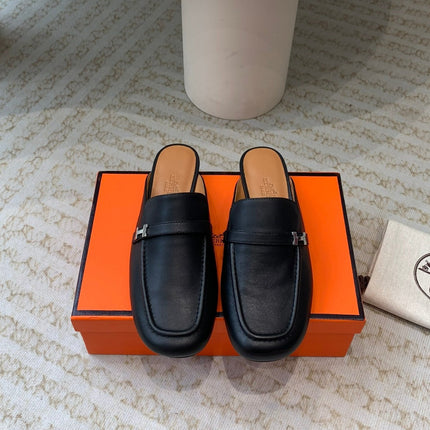 IENA MULE BLACK AND TAWNY CALFSKIN