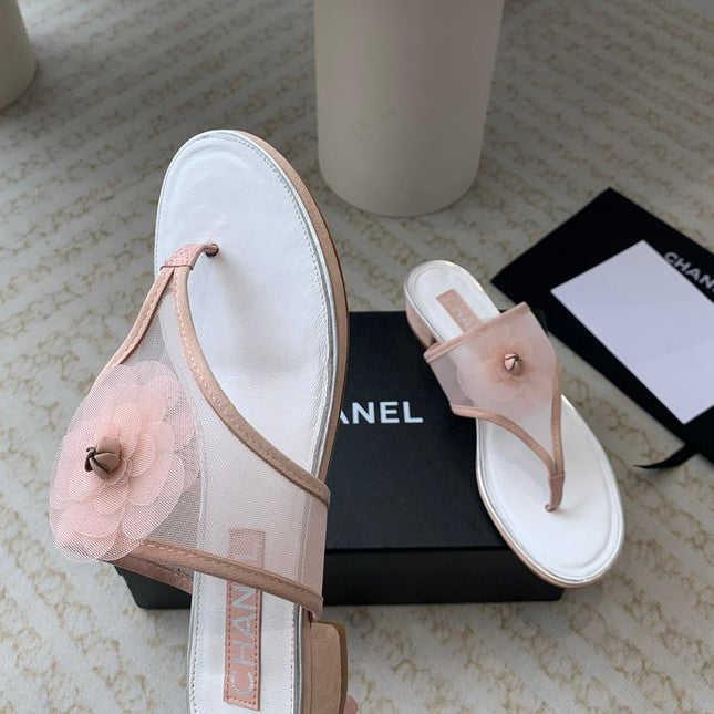 New Camellia Slide Flip - flops Rose White
