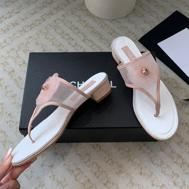 New Camellia Slide Flip - flops Rose White