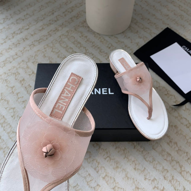 New Camellia Slide Flip - flops Rose White