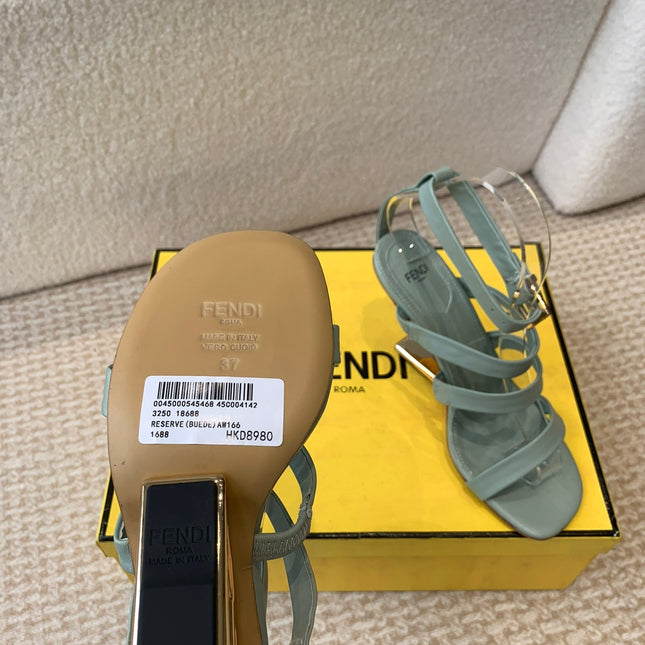 FENDI HIGH SANDAL 10 CM IN SAGE GREEN CALFSKIN