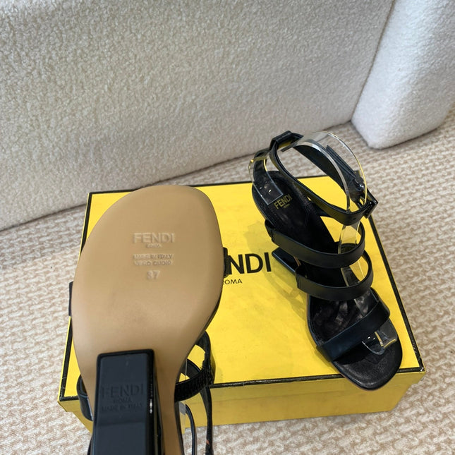 FENDI HIGH SANDAL 10 CM IN BLACK CALFSKIN