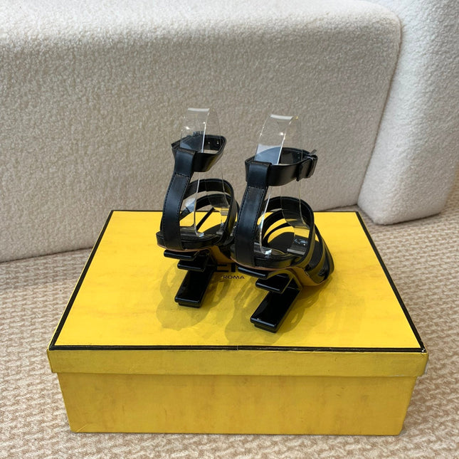 FENDI HIGH SANDAL 10 CM IN BLACK CALFSKIN