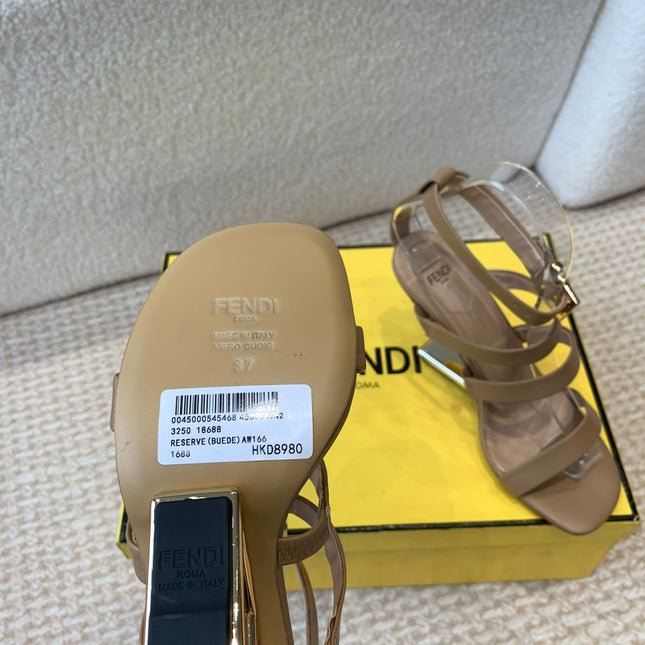 FENDI HIGH SANDAL 10 CM IN SEPIA BROWN CALFSKIN