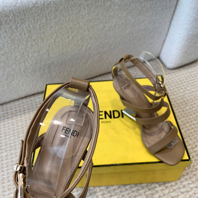 FENDI HIGH SANDAL 10 CM IN SEPIA BROWN CALFSKIN